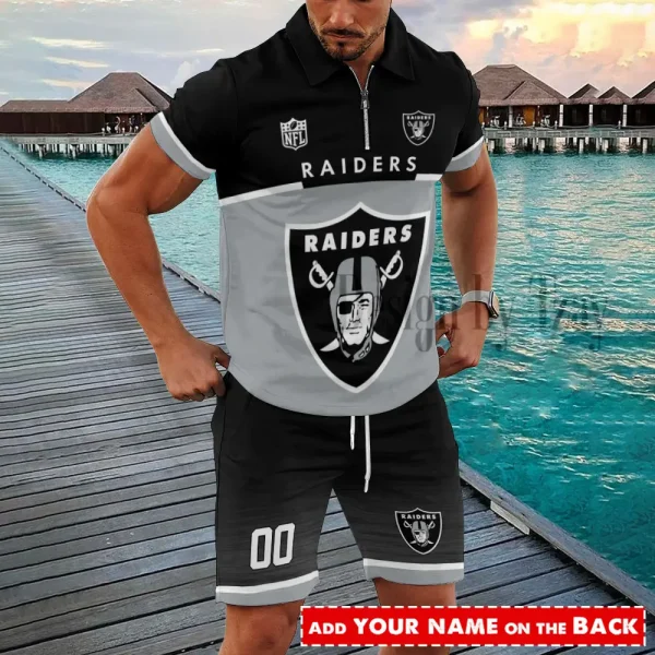 Las Vegas Raiders New2025 Quarter Zip Polo and Short AZPLZ517