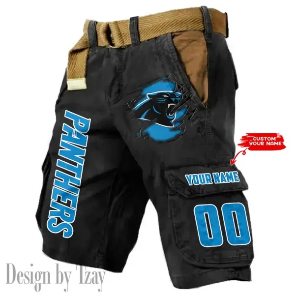 Carolina Panthers Pocket Print Cargo Shorts (Belt Not Included) trending 2025 S9MCS307