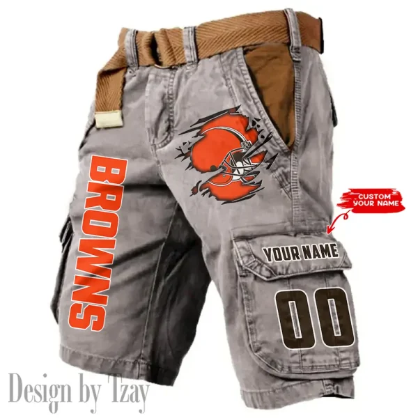 Cleveland Browns Pocket Print Cargo Shorts (Belt Not Included) trending 2025 S9MCS310