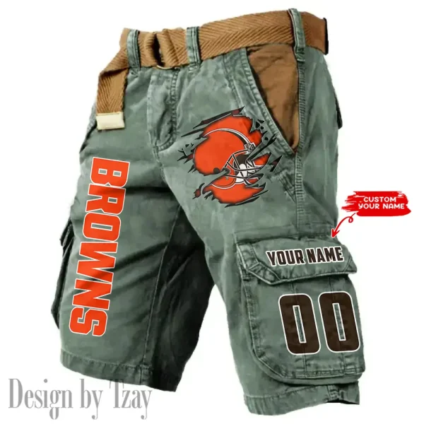 Cleveland Browns Pocket Print Cargo Shorts (Belt Not Included) trending 2025 S9MCS310 - Image 2
