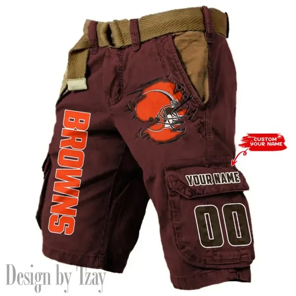 Cleveland Browns Pocket Print Cargo Shorts (Belt Not Included) trending 2025 S9MCS310 - Image 3