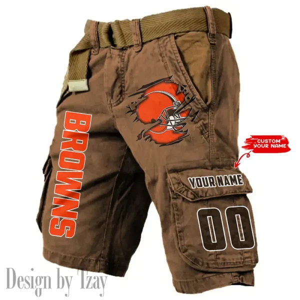 Cleveland Browns Pocket Print Cargo Shorts (Belt Not Included) trending 2025 S9MCS310 - Image 4