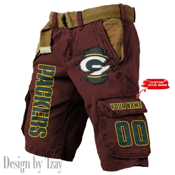 Green Bay Packers Pocket Print Cargo Shorts (Belt Not Included) trending 2025 S9MCS314