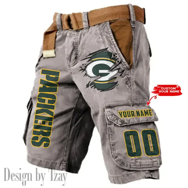 Green Bay Packers Pocket Print Cargo Shorts (Belt Not Included) trending 2025 S9MCS314 - Image 3