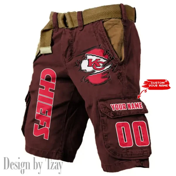 Kansas City Chiefs Pocket Print Cargo Shorts (Belt Not Included) trending 2025 S9MCS318