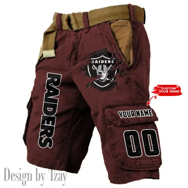 Las Vegas Raiders Pocket Print Cargo Shorts (Belt Not Included) trending 2025 S9MCS319