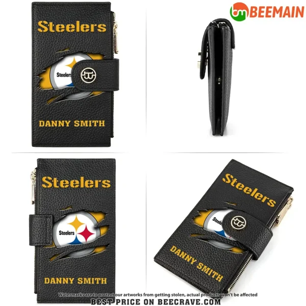 Pittsburgh Steelers Leather Wallets RFID Blocking Slim Bifold Purse Card Holder with Zipper Pocket SPTLWBSCSZP006 - Image 4