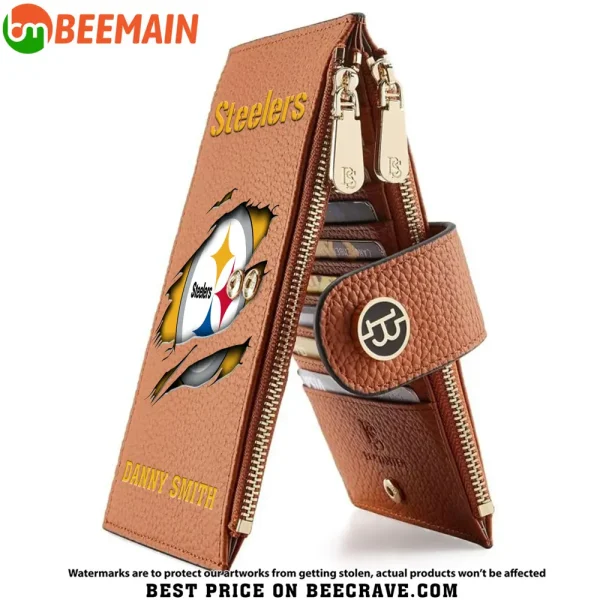Pittsburgh Steelers Leather Wallets RFID Blocking Slim Bifold Purse Card Holder with Zipper Pocket SPTLWBSCSZP006 - Image 3