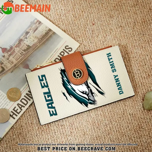 Philadelphia Eagles Leather Wallets RFID Blocking Slim Bifold Purse Card Holder with Zipper Pocket SPTLWBSCSZP007 - Image 6