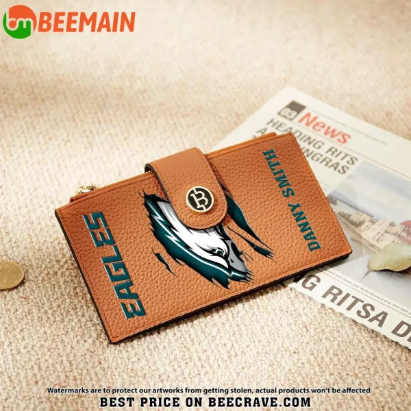 Philadelphia Eagles Leather Wallets RFID Blocking Slim Bifold Purse Card Holder with Zipper Pocket SPTLWBSCSZP007 - Image 7