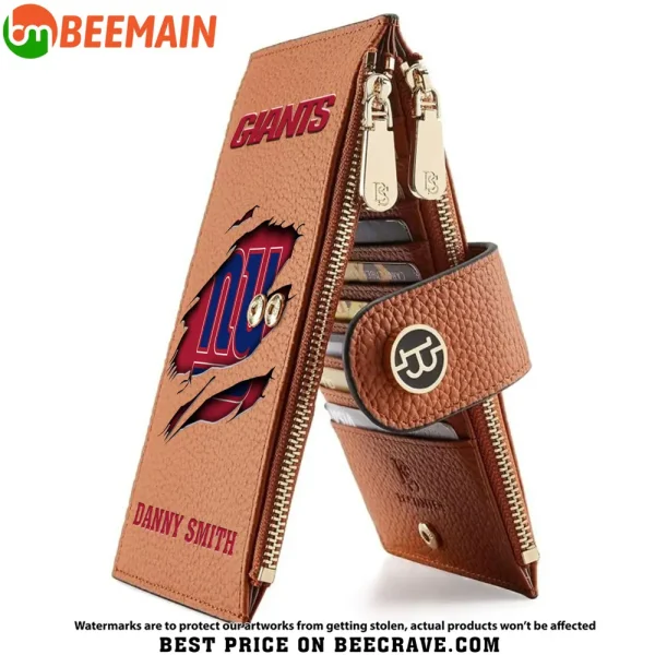 New York Giants Leather Wallets RFID Blocking Slim Bifold Purse Card Holder with Zipper Pocket SPTLWBSCSZP009 - Image 2