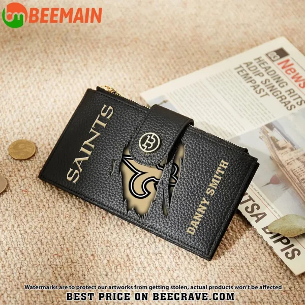 New Orleans Saints Leather Wallets RFID Blocking Slim Bifold Purse Card Holder with Zipper Pocket SPTLWBSCSZP010 - Image 6