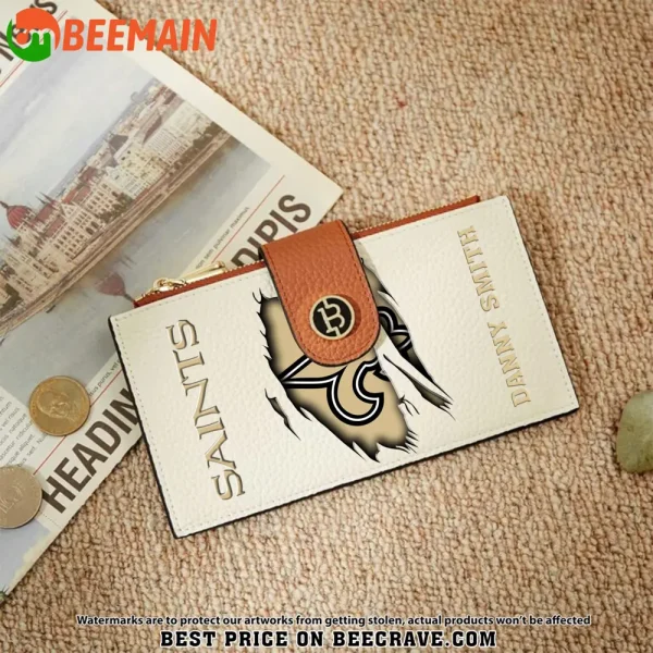New Orleans Saints Leather Wallets RFID Blocking Slim Bifold Purse Card Holder with Zipper Pocket SPTLWBSCSZP010 - Image 7