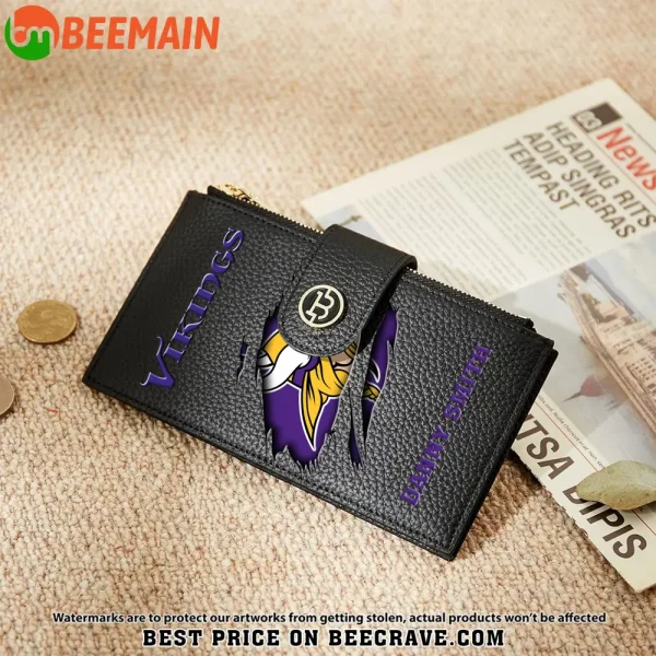 Minnesota Vikings Leather Wallets RFID Blocking Slim Bifold Purse Card Holder with Zipper Pocket SPTLWBSCSZP012 - Image 5