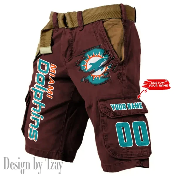Miami Dolphins Pocket Print Cargo Shorts (Belt Not Included) trending 2025 S9MCS322