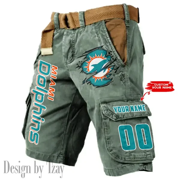 Miami Dolphins Pocket Print Cargo Shorts (Belt Not Included) trending 2025 S9MCS322 - Image 2