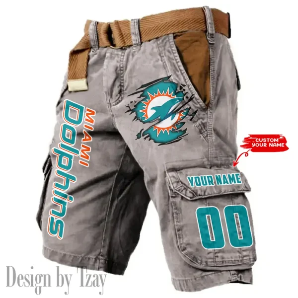 Miami Dolphins Pocket Print Cargo Shorts (Belt Not Included) trending 2025 S9MCS322 - Image 3