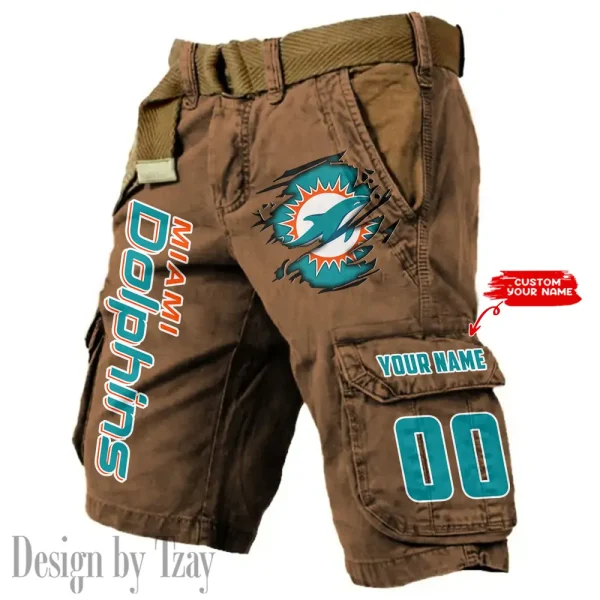 Miami Dolphins Pocket Print Cargo Shorts (Belt Not Included) trending 2025 S9MCS322 - Image 4