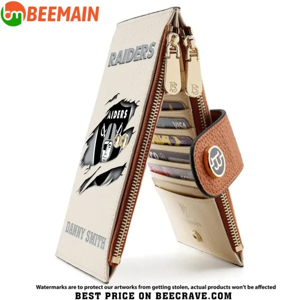 Las Vegas Raiders Leather Wallets RFID Blocking Slim Bifold Purse Card Holder with Zipper Pocket SPTLWBSCSZP016 - Image 2