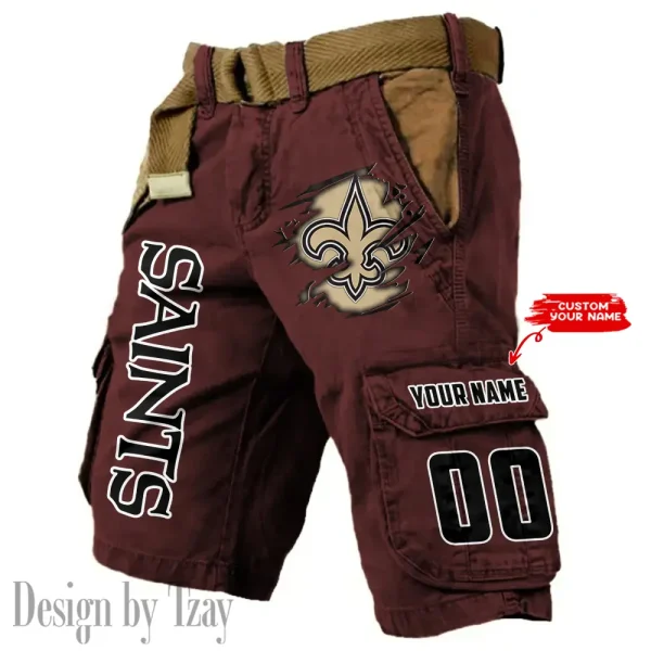 New Orleans Saints Pocket Print Cargo Shorts (Belt Not Included) trending 2025 S9MCS325