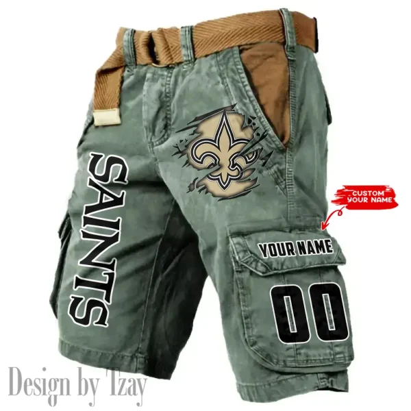 New Orleans Saints Pocket Print Cargo Shorts (Belt Not Included) trending 2025 S9MCS325 - Image 2