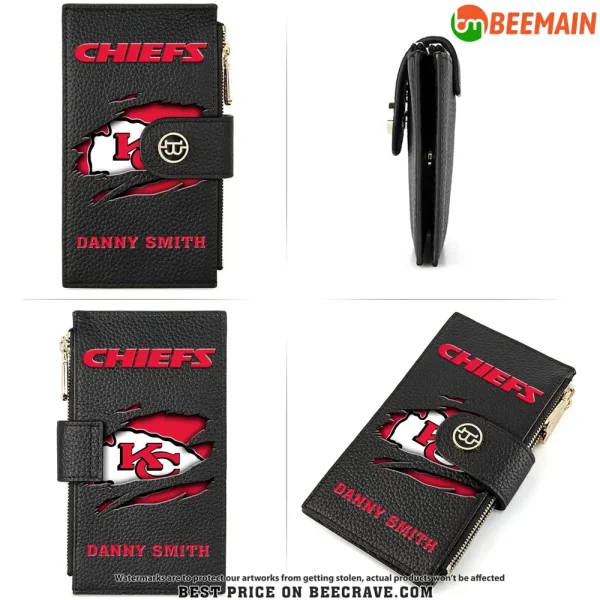 Kansas City Chiefs Leather Wallets RFID Blocking Slim Bifold Purse Card Holder with Zipper Pocket SPTLWBSCSZP017 - Image 4