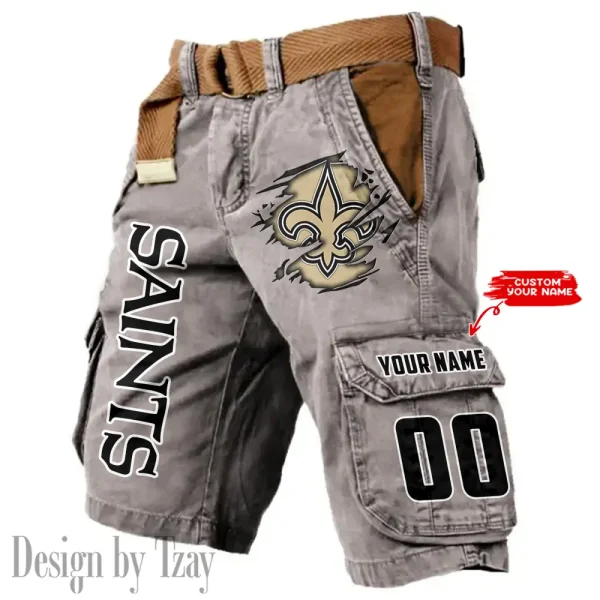 New Orleans Saints Pocket Print Cargo Shorts (Belt Not Included) trending 2025 S9MCS325 - Image 3