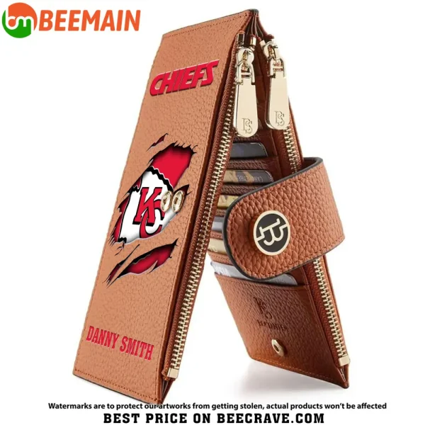 Kansas City Chiefs Leather Wallets RFID Blocking Slim Bifold Purse Card Holder with Zipper Pocket SPTLWBSCSZP017 - Image 3