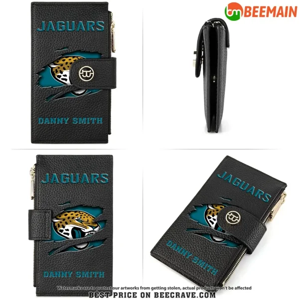 Jacksonville Jaguars Leather Wallets RFID Blocking Slim Bifold Purse Card Holder with Zipper Pocket SPTLWBSCSZP018 - Image 4