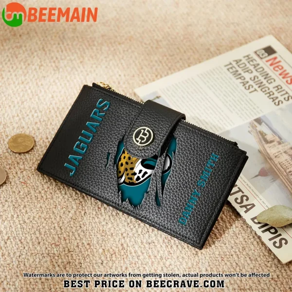 Jacksonville Jaguars Leather Wallets RFID Blocking Slim Bifold Purse Card Holder with Zipper Pocket SPTLWBSCSZP018 - Image 7