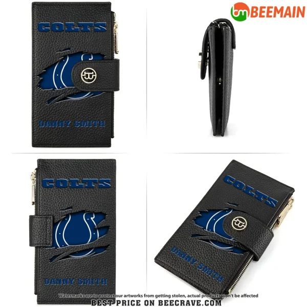Indianapolis Colts Leather Wallets RFID Blocking Slim Bifold Purse Card Holder with Zipper Pocket SPTLWBSCSZP019 - Image 4