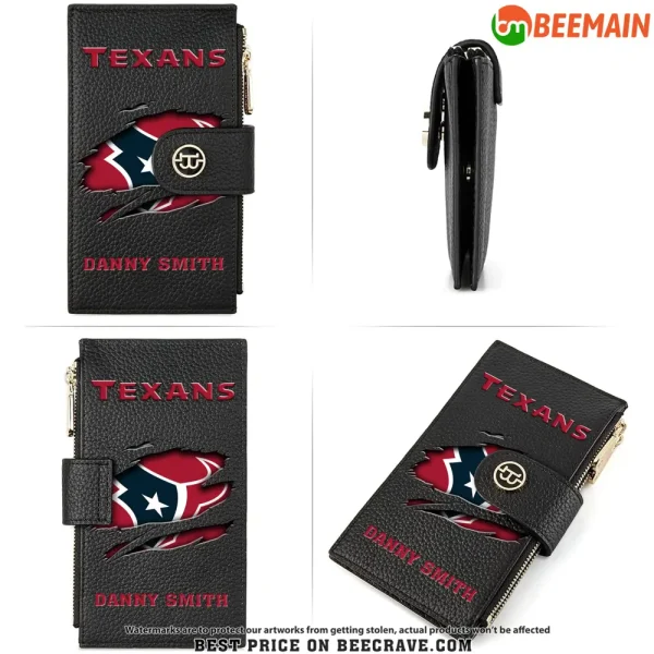 Houston Texans Leather Wallets RFID Blocking Slim Bifold Purse Card Holder with Zipper Pocket SPTLWBSCSZP020 - Image 4