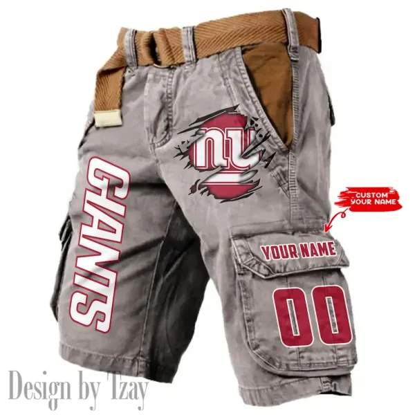 New York Giants Pocket Print Cargo Shorts (Belt Not Included) trending 2025 S9MCS326 - Image 3