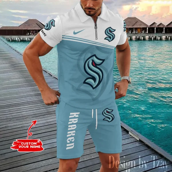 Seattle Kraken NHL New2025 Quarter Zip Polo and Short AZPLZ568