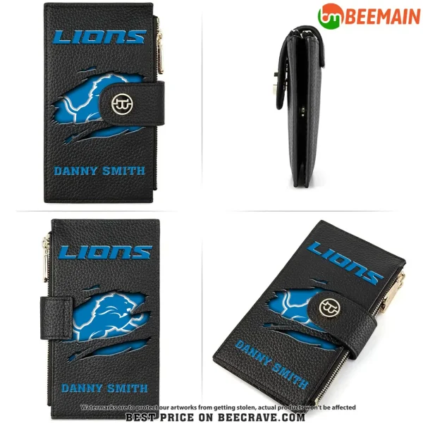 Detroit Lions Leather Wallets RFID Blocking Slim Bifold Purse Card Holder with Zipper Pocket SPTLWBSCSZP022 - Image 4