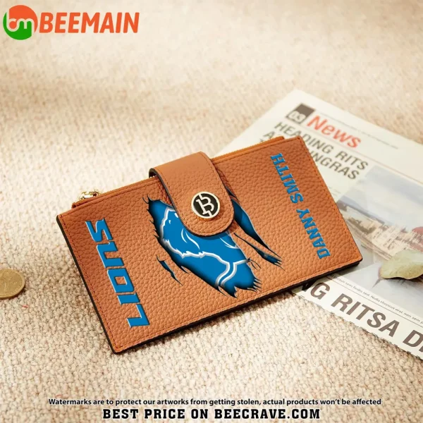 Detroit Lions Leather Wallets RFID Blocking Slim Bifold Purse Card Holder with Zipper Pocket SPTLWBSCSZP022 - Image 7