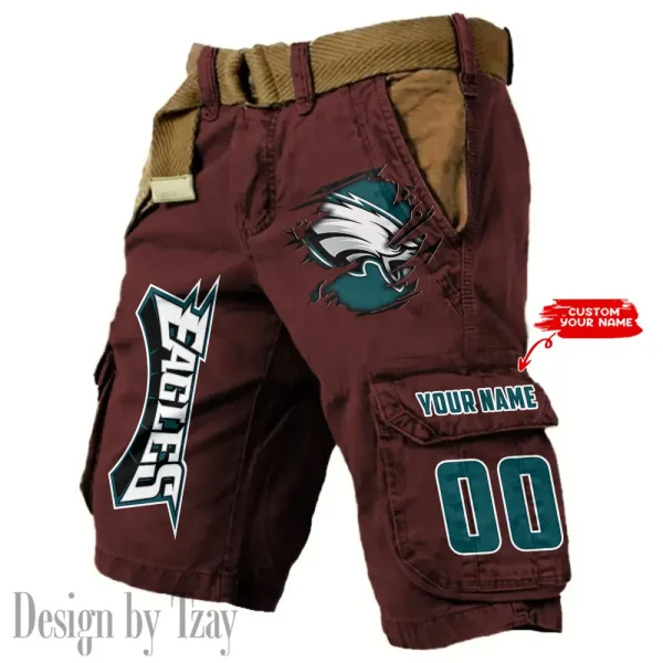 Philadelphia Eagles Pocket Print Cargo Shorts (Belt Not Included) trending 2025 S9MCS328