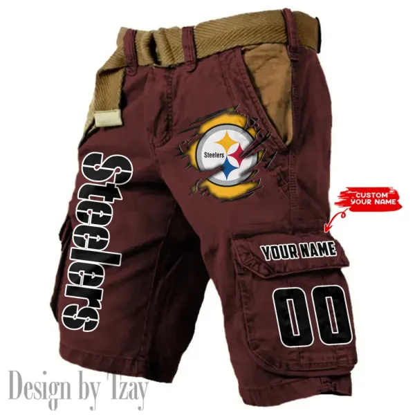 Pittsburgh Steelers Pocket Print Cargo Shorts (Belt Not Included) trending 2025 S9MCS329