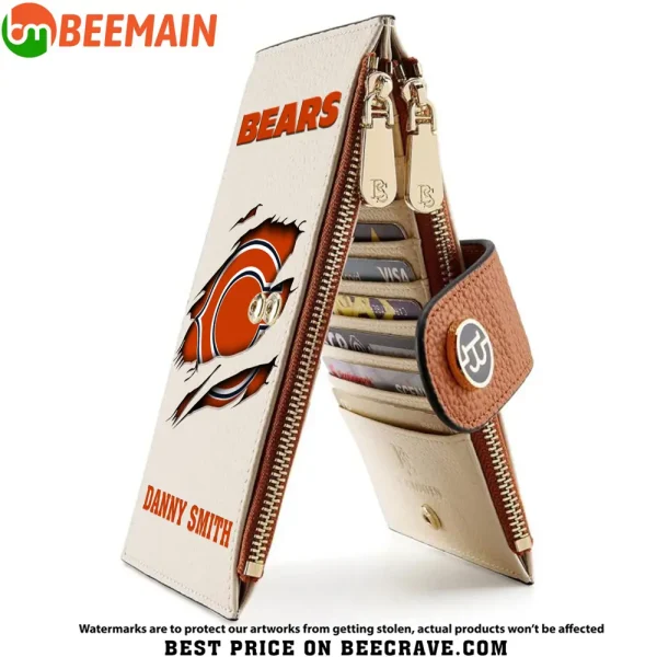 Chicago Bears Leather Wallets RFID Blocking Slim Bifold Purse Card Holder with Zipper Pocket SPTLWBSCSZP028 - Image 2