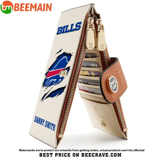 Buffalo Bills Leather Wallets RFID Blocking Slim Bifold Purse Card Holder with Zipper Pocket SPTLWBSCSZP029 - Image 2
