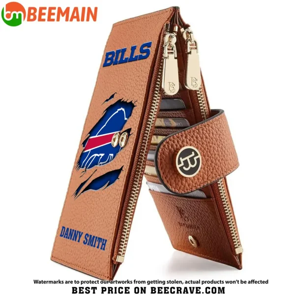 Buffalo Bills Leather Wallets RFID Blocking Slim Bifold Purse Card Holder with Zipper Pocket SPTLWBSCSZP029 - Image 3