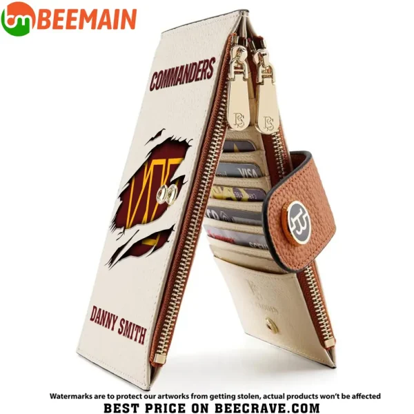 Washington Commanders  Leather Wallets RFID Blocking Slim Bifold Purse Card Holder with Zipper Pocket SPTLWBSCSZP001 - Image 3