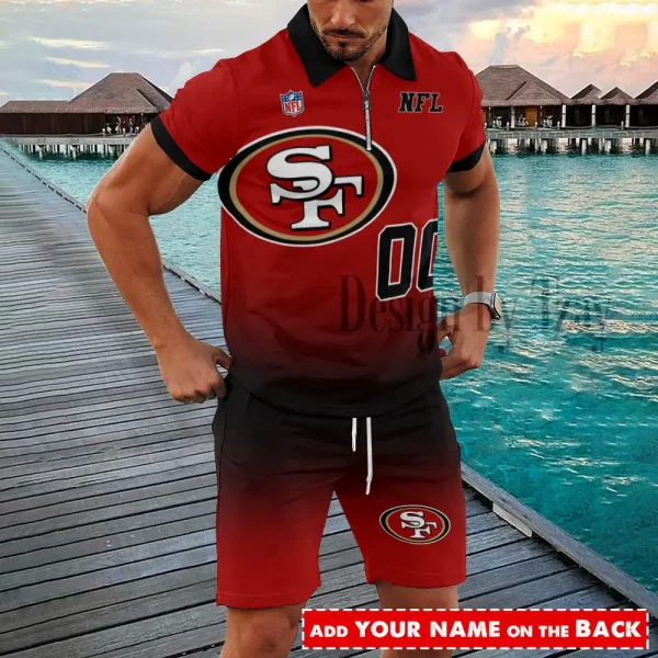 San Francisco 49ers NFL New2025 Quarter Zip Polo and Short AZPLZ580