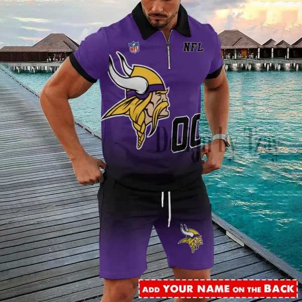 Minnesota Vikings NFL New2025 Quarter Zip Polo and Short AZPLZ585