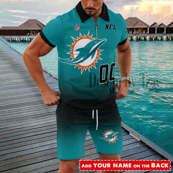 Miami Dolphins NFL New2025 Quarter Zip Polo and Short AZPLZ586
