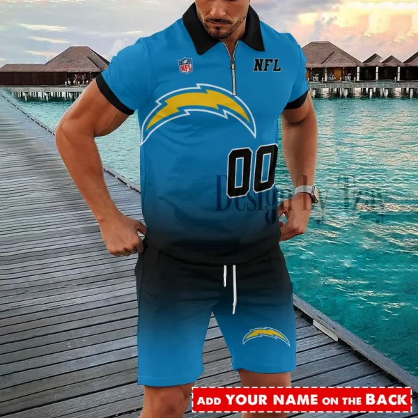 Los Angeles Chargers NFL New2025 Quarter Zip Polo and Short AZPLZ588
