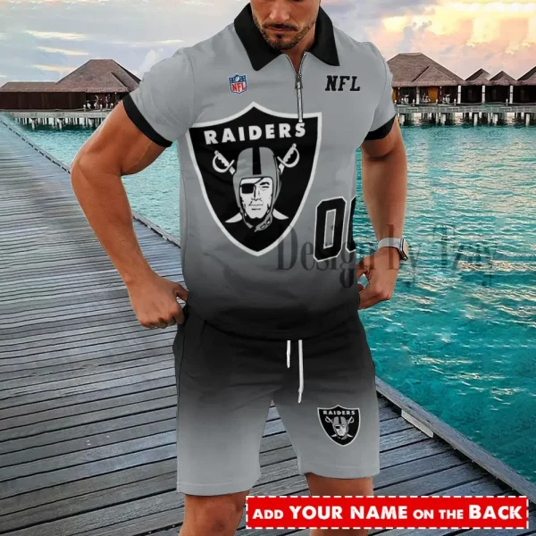 Las Vegas Raiders NFL New2025 Quarter Zip Polo and Short AZPLZ589