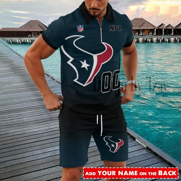 Houston Texans NFL New2025 Quarter Zip Polo and Short AZPLZ595