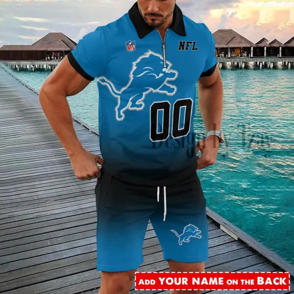 Detroit Lions NFL New2025 Quarter Zip Polo and Short AZPLZ598