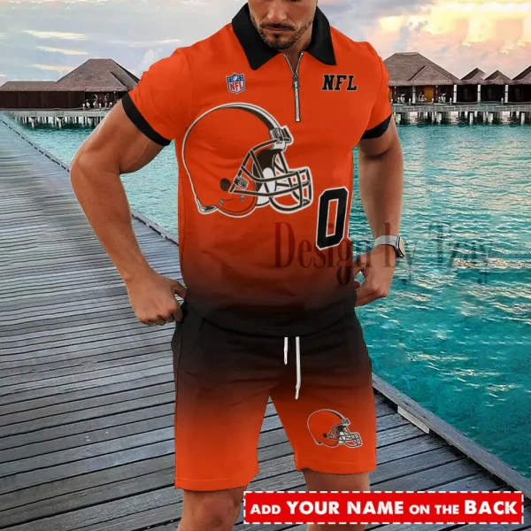 Cleveland Browns NFL New2025 Quarter Zip Polo and Short AZPLZ601